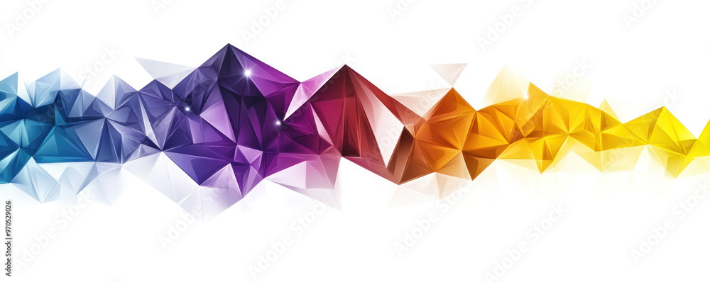 Poster a colorful line of triangles with a white background. the triangles are of different colors and size