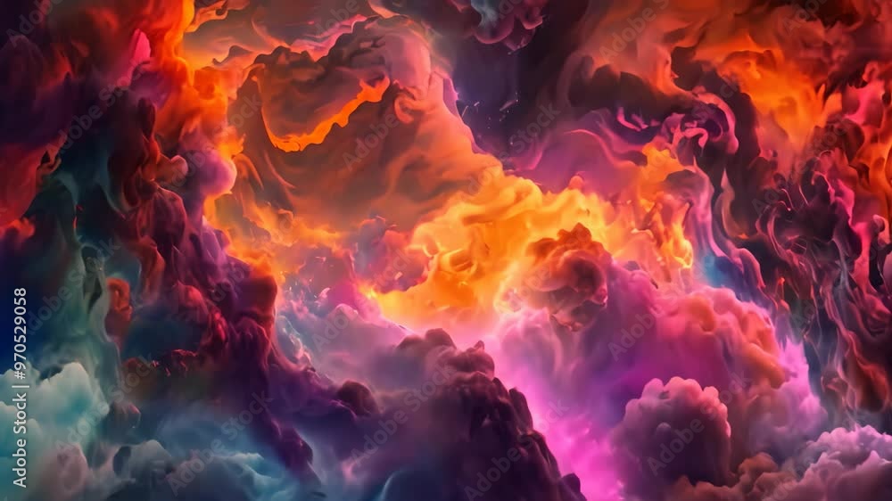 Poster a breathtaking view of a network of clouds pulsing with topaz hues, creating a vibrant and dynamic s