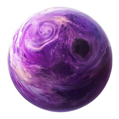 a purple planet with swirling violet clouds and mysterious dark spots, isolated on white background.