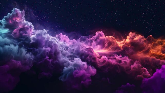 A vibrant network of interconnected clouds, pulsing with topaz energy, glows against a starry sky, A network of interconnected clouds pulsing with color and energy