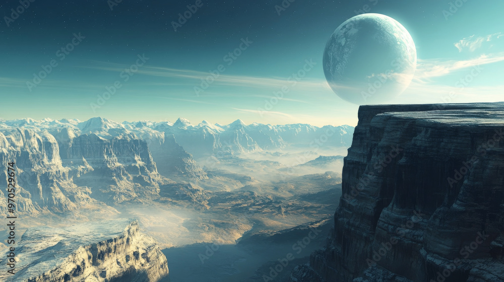 Poster a realistic 3d image with a wide, futuristic view.