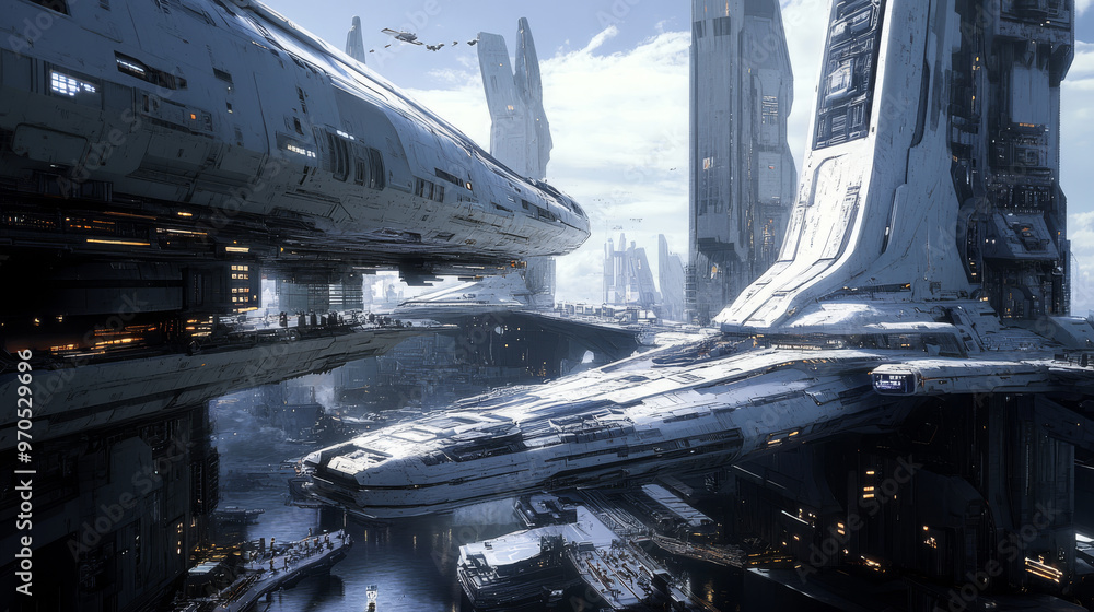 Poster a realistic 3d image with a wide, futuristic view.