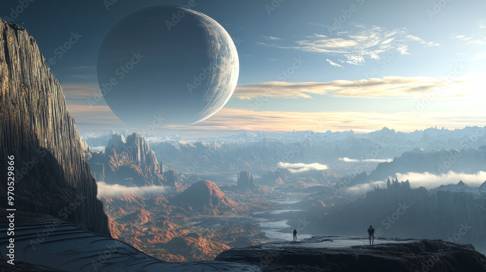 Poster a realistic computer-generated image of a futuristic world with a wide, high-quality view.