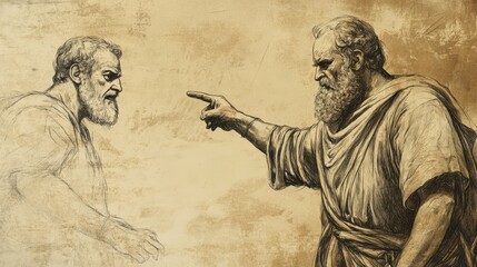 Fototapeta premium Saul’s Unlawful Sacrifice in 1 Samuel: Samuel’s Stern Rebuke, Calling Saul Foolish and Disobedient, Biblical Illustration