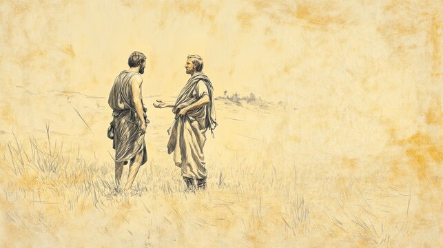 David Flees from Saul in 1 Samuel: David Hides in Field, Jonathan Speaks to Saul for Reconciliation, Biblical Illustration