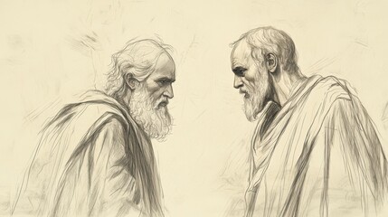 Fototapeta premium Saul’s Unlawful Sacrifice in 1 Samuel: Saul's Distress and Regret, Samuel Leaving After Judgment, Biblical Illustration