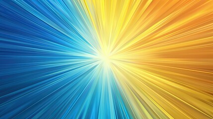 A vibrant abstract design featuring radiant blue and yellow rays converging at the center, evoking energy and light.