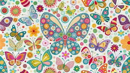 Colorful butterfly patterns with hidden Easter Bunny elements perfect for spring designs