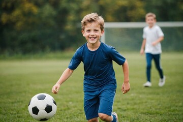 Obraz premium caucasian child playing football