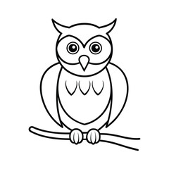 owl on branch Line Art, Outline 