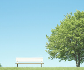 Green Park with a Bench Next to a Tree