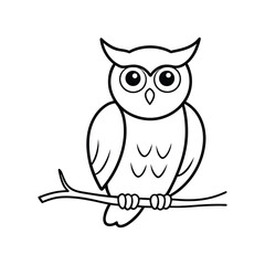 owl on branch Line Art, Outline 