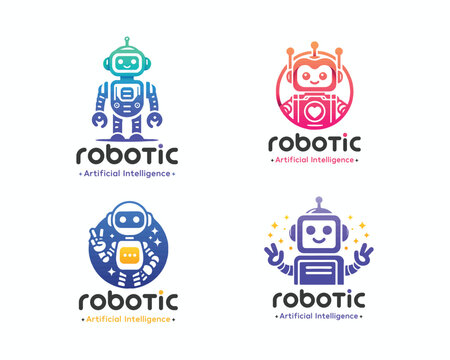 Cute artificial intelligence robot logo template for corporate business 