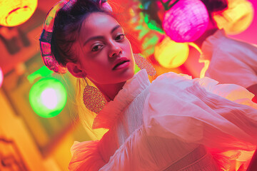 Lively Cumbia Dance in a Colorful Setting