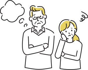 定番　伝わる 人物イラスト　悩む50代の夫婦