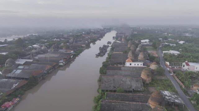 Aerial view of ancient Mang Thit brick village, Mekong Delta, Vietnam