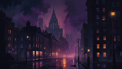 Fototapeta premium Foggy Night Cityscape