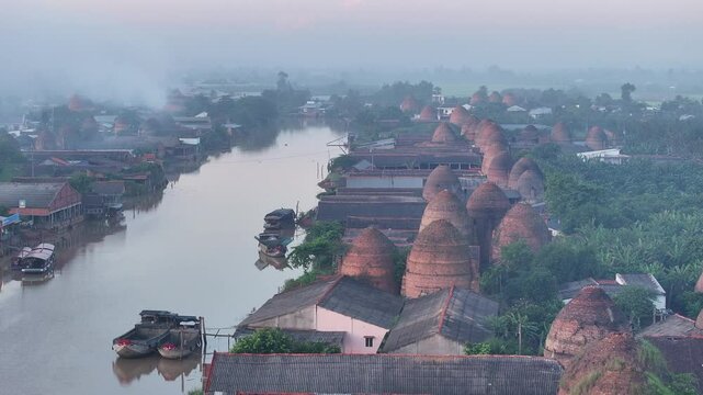 Aerial view of ancient Mang Thit brick village, Mekong Delta, Vietnam