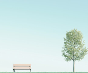 Serene Park Scene with a Single Tree and Bench