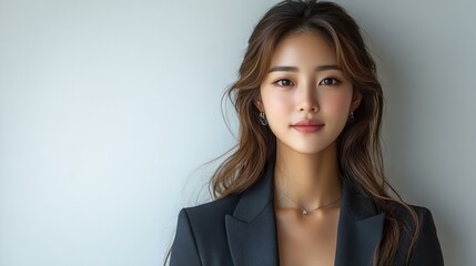 Obraz premium 검은색 블레이저를 입은 아름다운 아시아 여성의 초상화