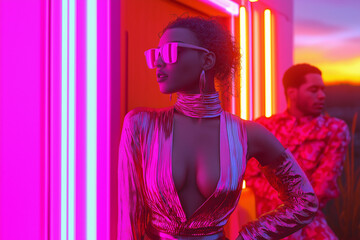 Stylish Reggaeton Dance with Neon Backdrop