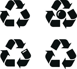 Monochrome Cosmonaut Set Of Triangular Recycling Icon black color For Emblems, Badges And Levels Vector Illustration