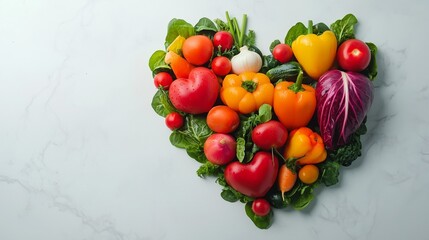 Vegetables laid out in the shape of a heart isolated on a light background. Vegetarianism, veganism. Healthy eating. Laying out the harvest