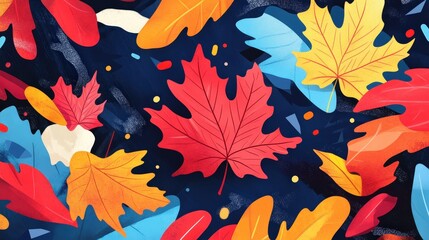abstract representation of maple leaves using bold, geometric shapes and bright colors.