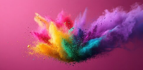 Fototapeta premium A stream of colorful powder bursts into the air during a Holi festival, creating a vibrant and joyful scene. 