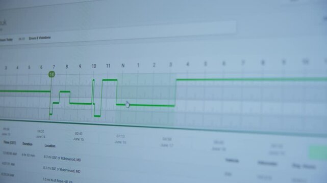 Close up view of screen with Filling out the digital log book for a semi truck driver on computer