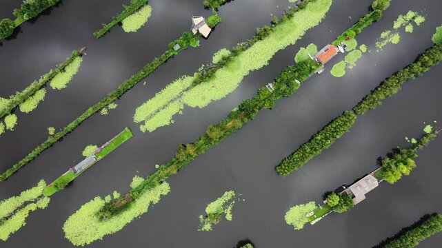 Bird's Eye View Over Village Scheendijk In Dutch Landscape In The Netherlands - Drone Shot