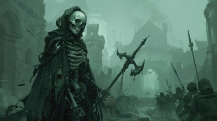 Fototapeta premium A necromancer raising skeletons