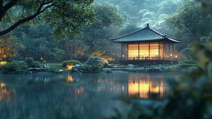 Obraz premium Japanese Garden Pavilion.