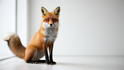 A Beautiful Red Fox Sits On A White Background, Looking At The Camera With Its Big, Curious Eyes. ai generative..