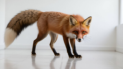 A Beautiful Red Fox Sits On A White Background, Looking At The Camera With Its Big, Curious Eyes. ai generative..