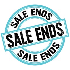 SALE ENDS text on blue-black round stamp sign
