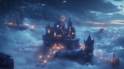 Fototapeta premium A Gothic Castle Perched on a Cloud Island