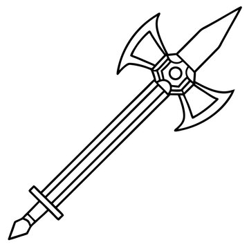 recommend clip art: medieval weapon outline coloring book page line art drawing