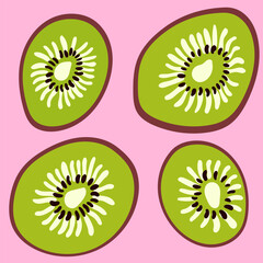A set of juicy different pieces of juicy kiwi
