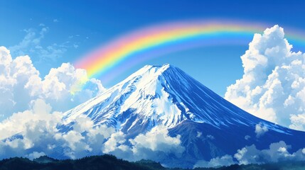image of Mount Fuji with a beautiful rainbow arching over the peak