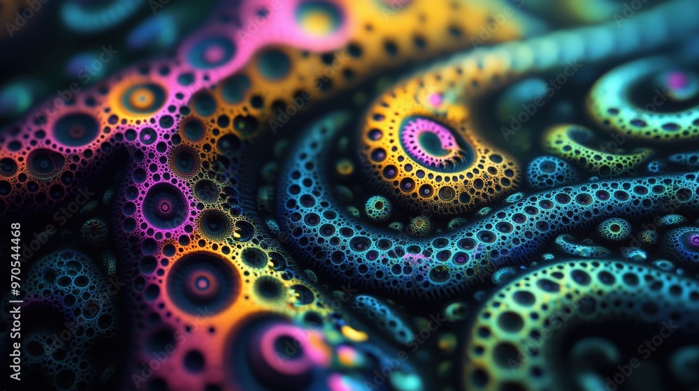 Poster digital fractals: craft an abstract background featuring intricate digital fractal patterns, with co