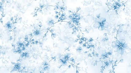 Obraz premium Beautiful floral swirls of tiny flowers forming delicate patterns, set against a soft white-light blue background for an elegant look