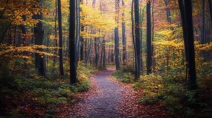 Obraz premium Autumnal Path Through Golden Trees
