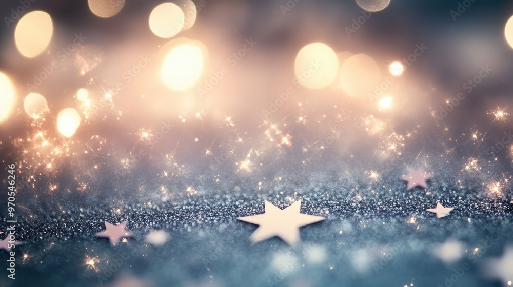 Poster beautiful sparkling tiny stars twinkling against a dynamic pastel-soft light grey background, creati