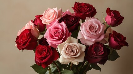 Obraz premium bouquet of mixed roses in various shades of pink and red.