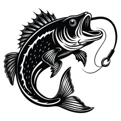 Bass Fishing Logo. Unique largemouth Bass Jumping out of the water. Great to use as your Bass fishing activity