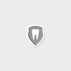 Tooth inside shield icon sticker isolated on gray background