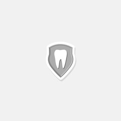 Tooth inside shield icon sticker isolated on gray background