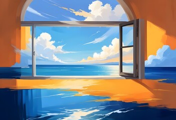 Fototapeta premium Colorful Room Background with a Window to the Sky