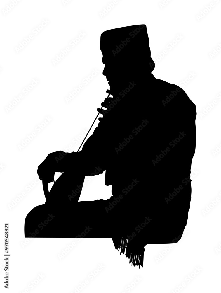 Wall mural guslar play gusle vector silhouette illustration isolated. traditional music instrument from montene